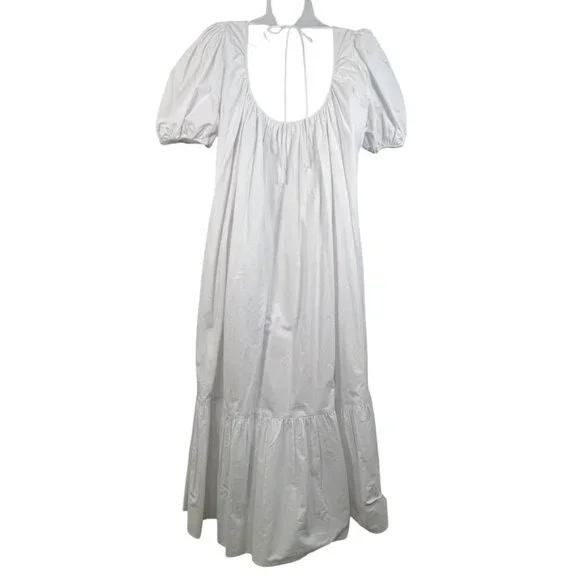 H&M White Cotton Elbow Length Maxi Dress Tie Back Size Medium - Picture 4 of 10